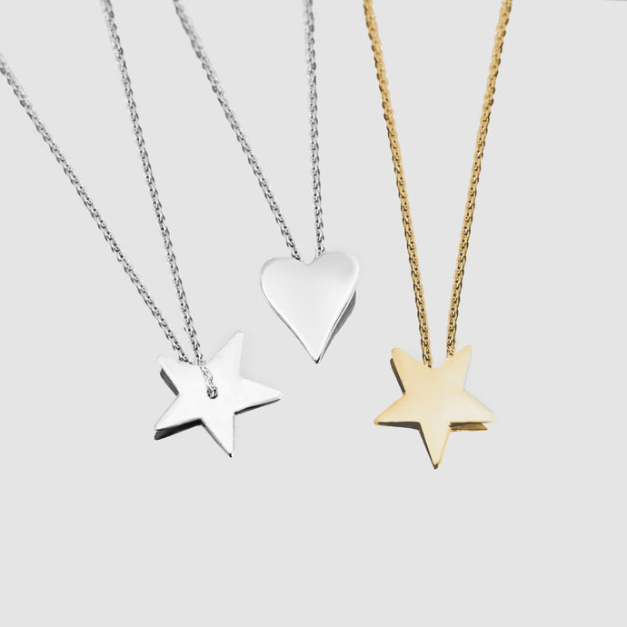 Flat Star + Heart Necklaces